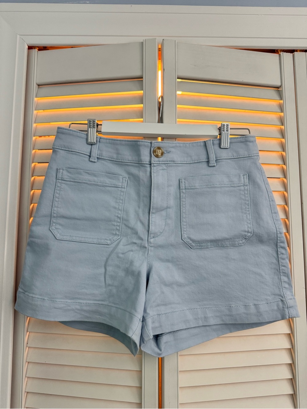 LOFT Light Blue High-Waist Casual Shorts with Patch Pockets